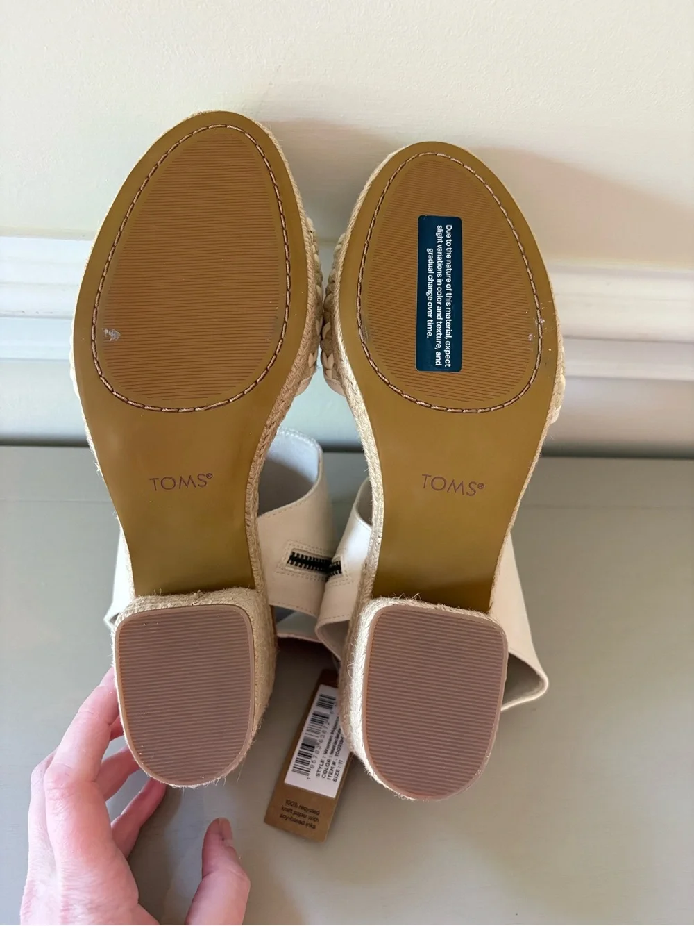Toms Cream Woven Espadrille Wedge Sandals with Ankle Cuff